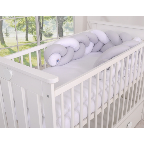 Baby cot Knot bumper 180cm - white-gray