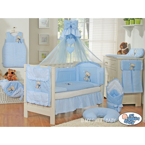 Baby Cot Newborn Bed Mosquito-net made of tulle- Bear with bow blue