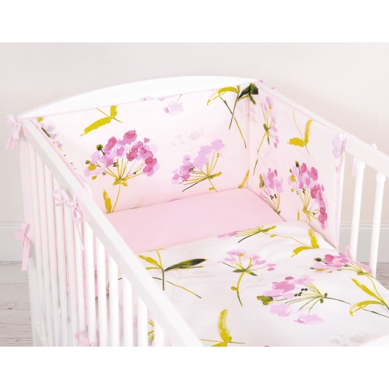 Baby Crib/Cot Bedding set 3-pcs - flowers pink