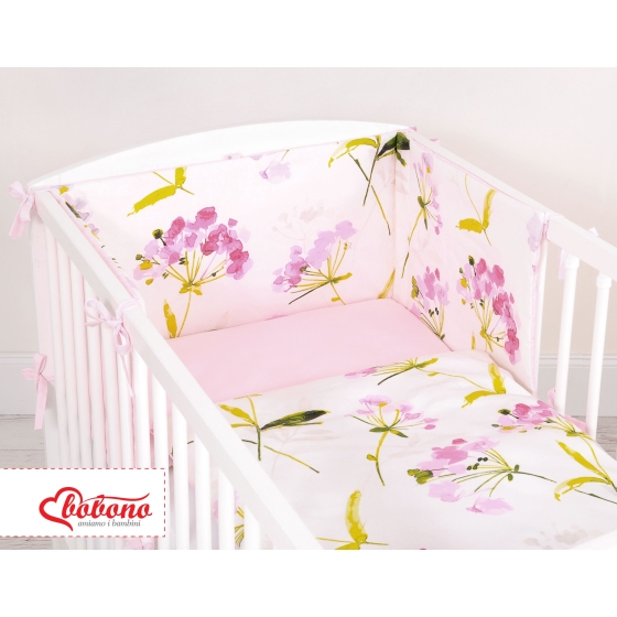 Baby Crib/Cot Bedding set 3-pcs - flowers pink