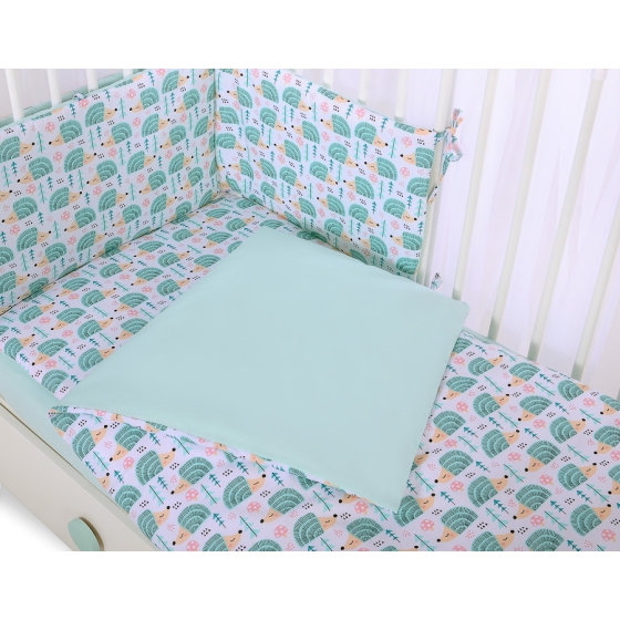 Baby Crib/Cot Bedding set 3-pcs - hedgehogs mint