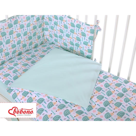 Baby Crib/Cot Bedding set 3-pcs - hedgehogs mint