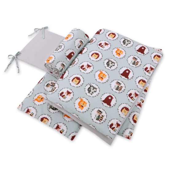 Baby Crib/Cot Bedding set 3-pcs - mint animals