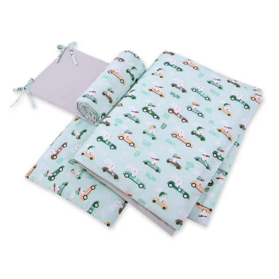 Baby Crib/Cot Bedding set 3-pcs - mint rabbits