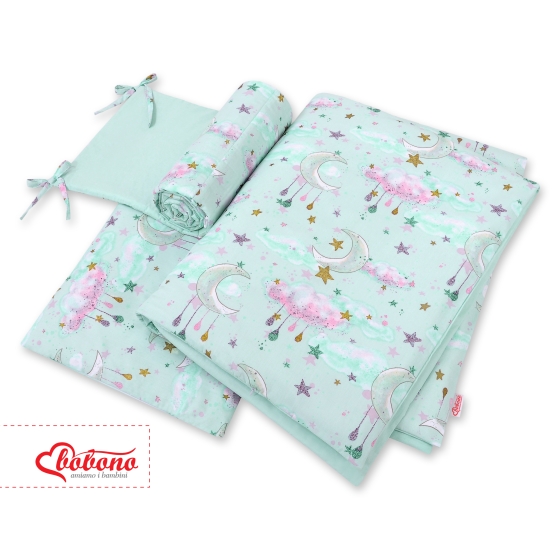 Baby Crib/Cot Bedding set 3-pcs - moons mint