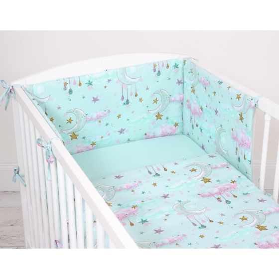 Baby Crib/Cot Bedding set 3-pcs - moons mint