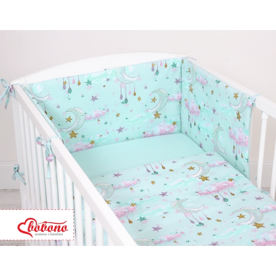 Baby Crib/Cot Bedding set 3-pcs - moons mint