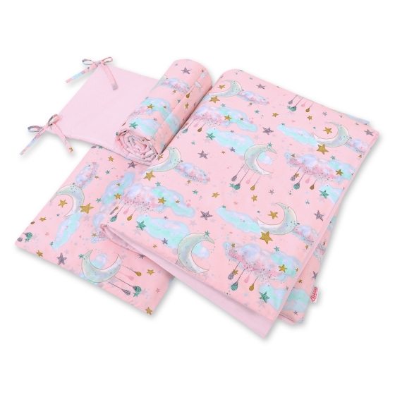 Baby Crib/Cot Bedding set 3-pcs - moons pink