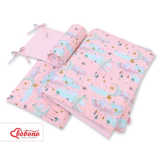 Baby Crib/Cot Bedding set 3-pcs - moons pink