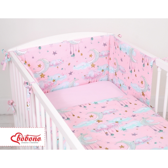 Baby Crib/Cot Bedding set 3-pcs - moons pink