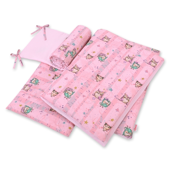 Baby Crib/Cot Bedding set 3-pcs - Owls pink