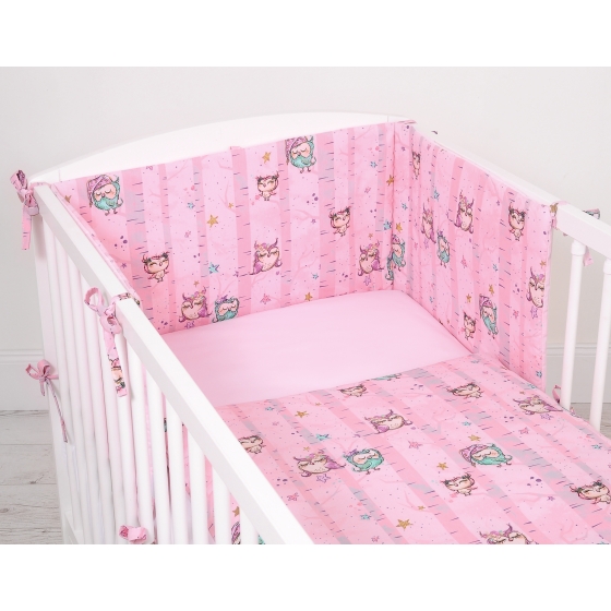 Baby Crib/Cot Bedding set 3-pcs - Owls pink