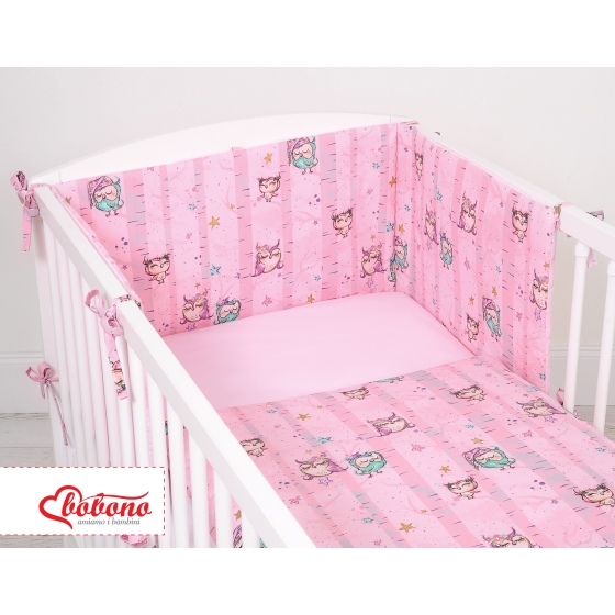 Baby Crib/Cot Bedding set 3-pcs - Owls pink