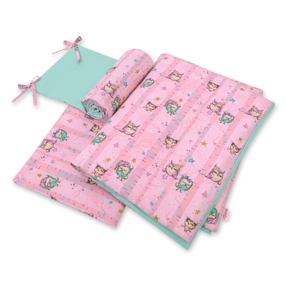 Baby Crib/Cot Bedding set 3-pcs - Owls pink-mint