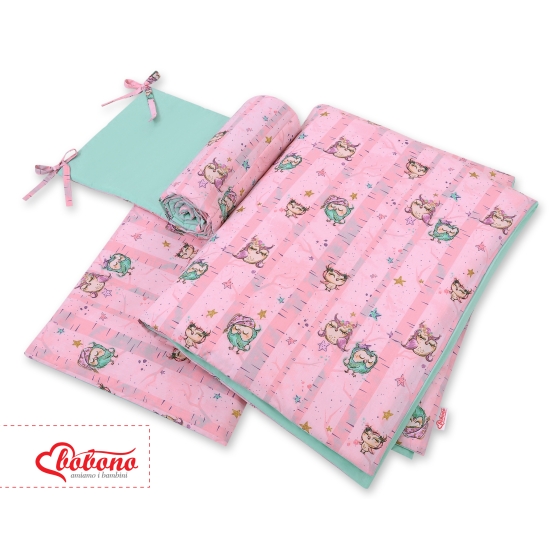 Baby Crib/Cot Bedding set 3-pcs - Owls pink-mint
