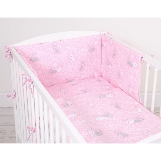 Baby Crib/Cot Bedding set 3-pcs - pink rabbits