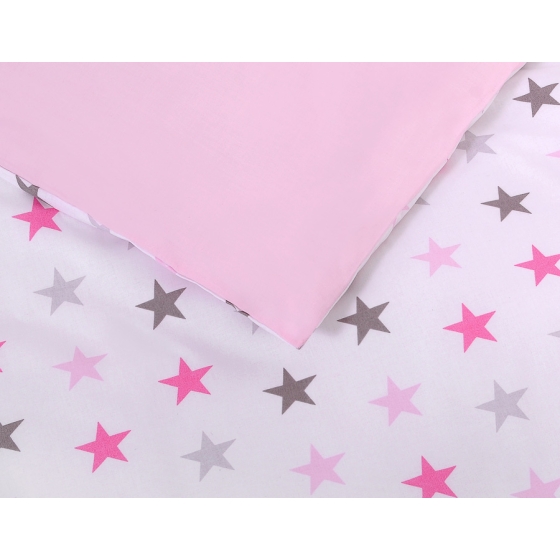 Baby Crib/Cot Bedding set 3-pcs - stars gray - pink/ pink
