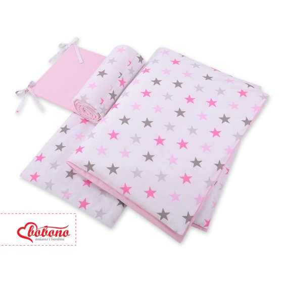 Baby Crib/Cot Bedding set 3-pcs - stars gray - pink/ pink