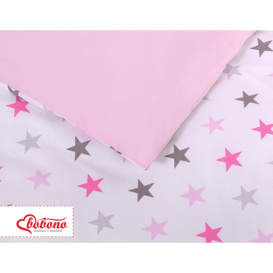 Baby Crib/Cot Bedding set 3-pcs - stars gray - pink/ pink