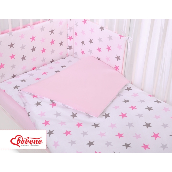 Baby Crib/Cot Bedding set 3-pcs - stars gray - pink/ pink