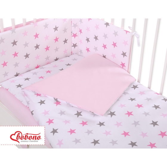 Baby Crib/Cot Bedding set 3-pcs - stars gray - pink/ pink