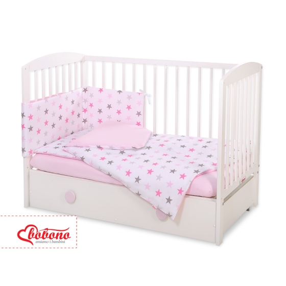 Baby Crib/Cot Bedding set 3-pcs - stars gray - pink/ pink