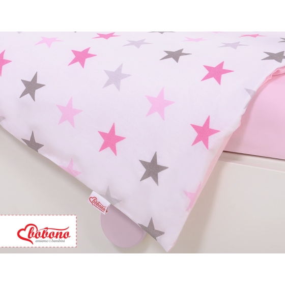 Baby Crib/Cot Bedding set 3-pcs - stars gray - pink/ pink