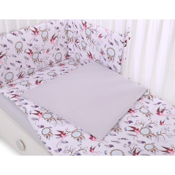 Baby Crib/Cot Bedding set 3-pcs - swallows pink