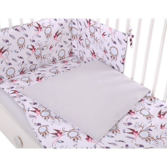 Baby Crib/Cot Bedding set 3-pcs - swallows pink