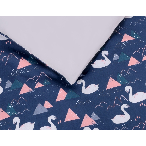 Baby Crib/Cot Bedding set 3-pcs - Swans navy blue