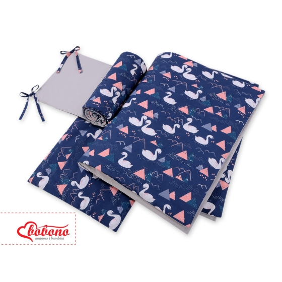 Baby Crib/Cot Bedding set 3-pcs - Swans navy blue