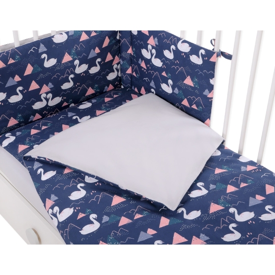 Baby Crib/Cot Bedding set 3-pcs - Swans navy blue