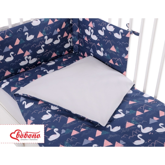 Baby Crib/Cot Bedding set 3-pcs - Swans navy blue