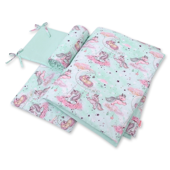 Baby Crib/Cot Bedding set 3-pcs - unicorn mint