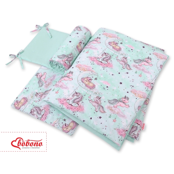 Baby Crib/Cot Bedding set 3-pcs - unicorn mint
