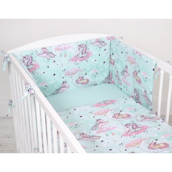 Baby Crib/Cot Bedding set 3-pcs - unicorn mint