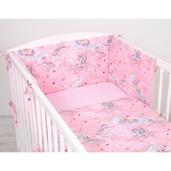 Baby Crib/Cot Bedding set 3-pcs - unicorn pink