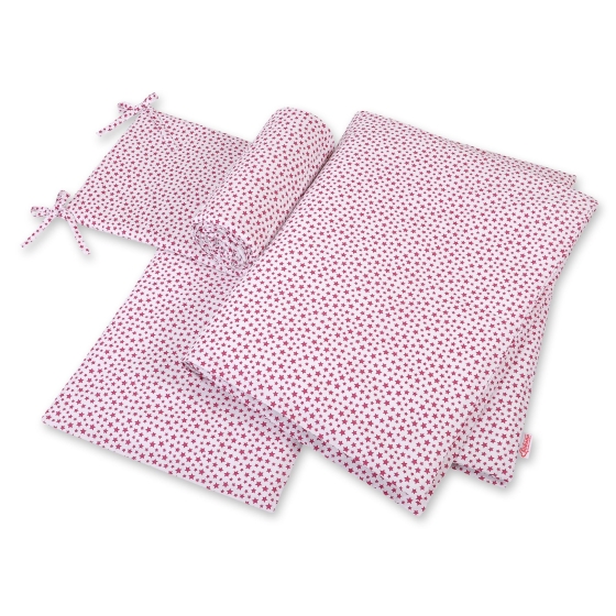 Baby Crib/Cot Bedding set 3-pcs - white-wine red stars