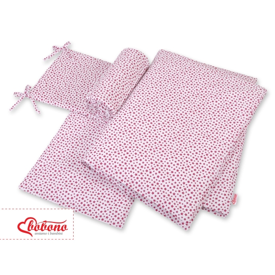 Baby Crib/Cot Bedding set 3-pcs - white-wine red stars
