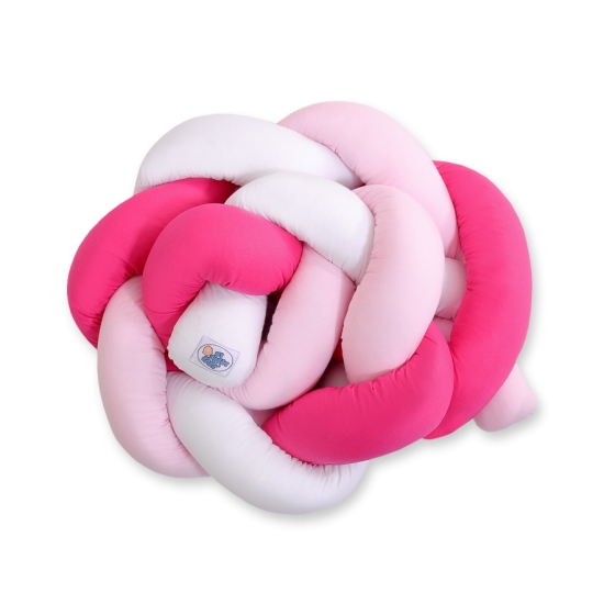 Baby Crib/Cot Braided Bumper 180cm - white-dark pink-pink