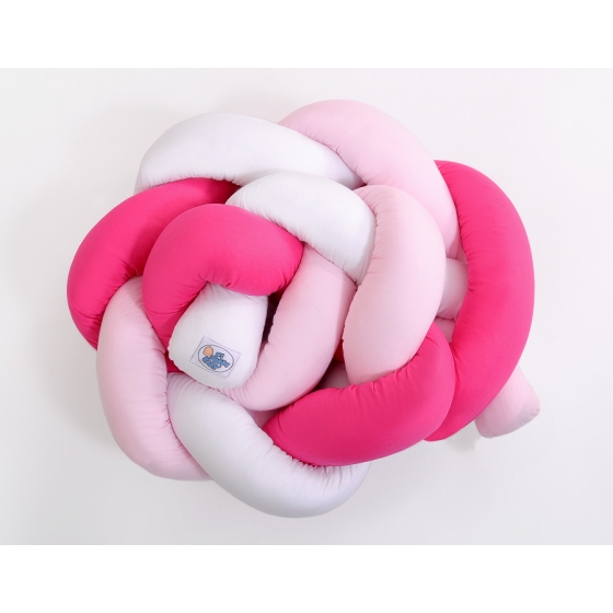 Baby Crib/Cot Braided Bumper 180cm - white-dark pink-pink