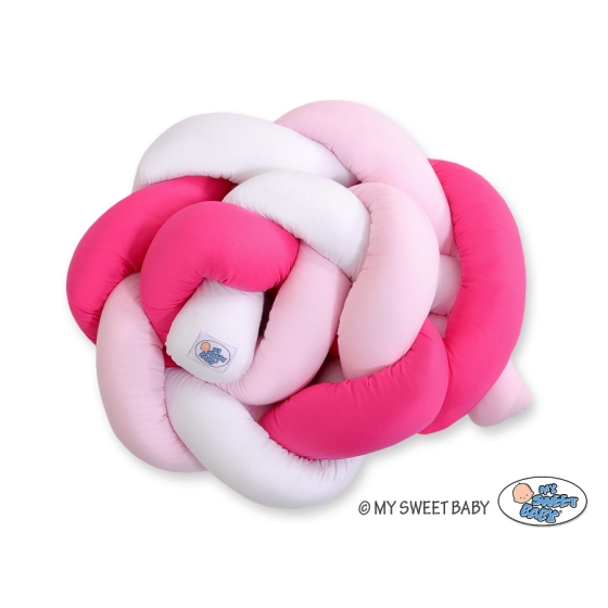 Baby Crib/Cot Braided Bumper 180cm - white-dark pink-pink