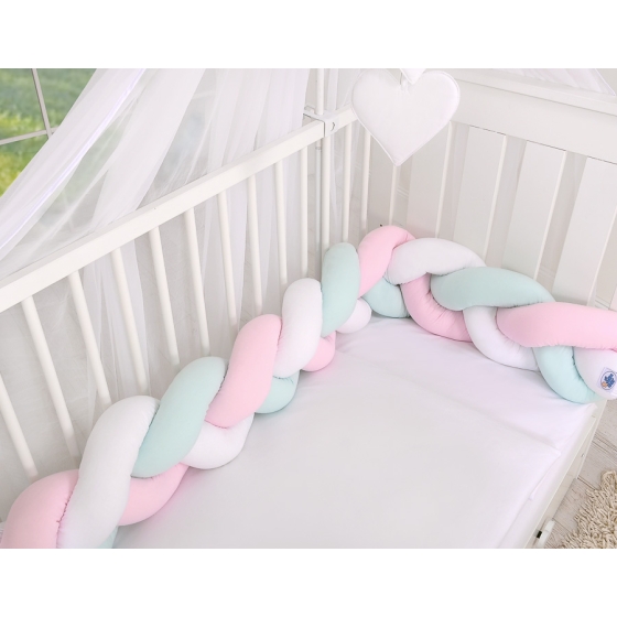 Baby crib Knot bumper- white-pink-mint
