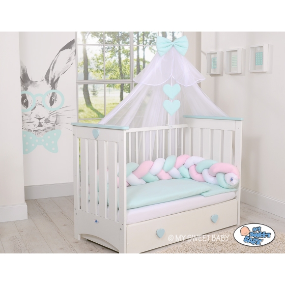 Baby crib Knot bumper- white-pink-mint