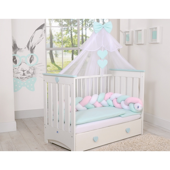 Baby crib Knot bumper- white-pink-mint