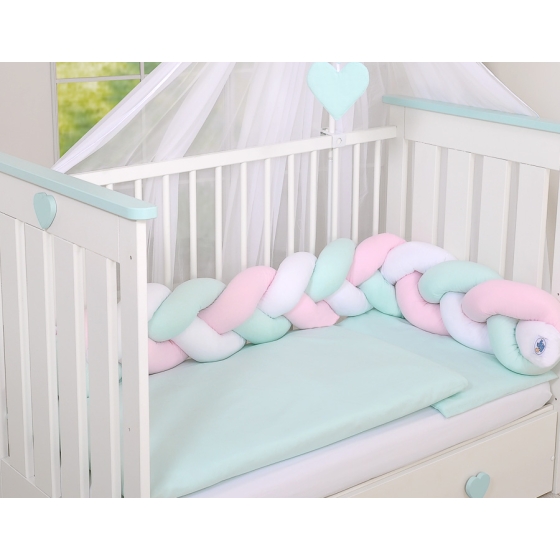 Baby crib Knot bumper- white-pink-mint