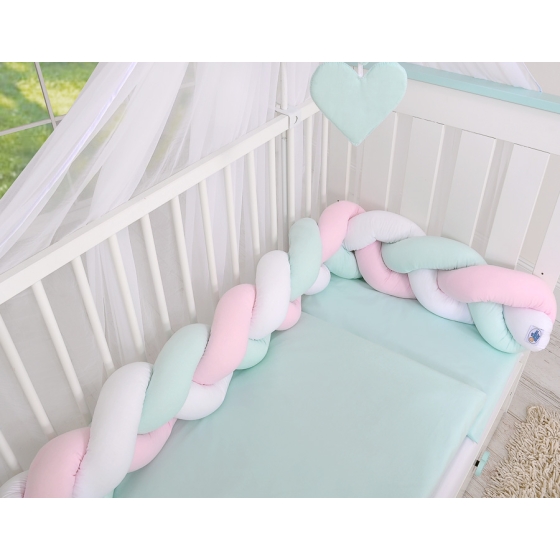 Baby crib Knot bumper- white-pink-mint