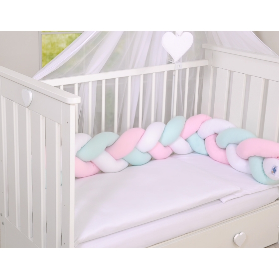 Baby crib Knot bumper- white-pink-mint