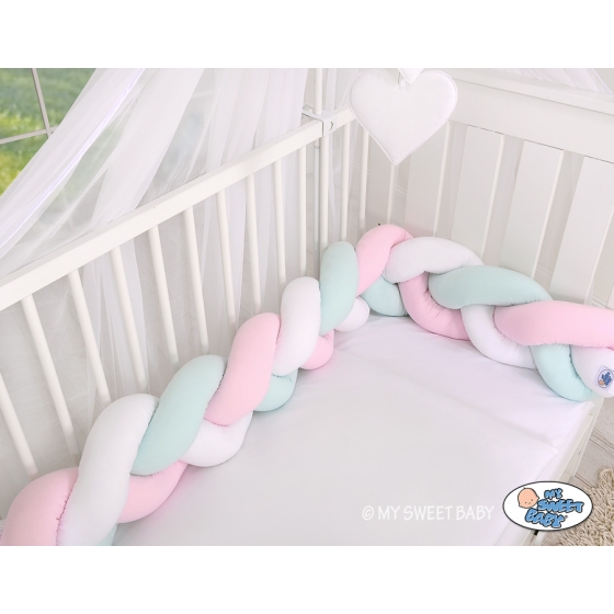 Baby crib Knot bumper- white-pink-mint