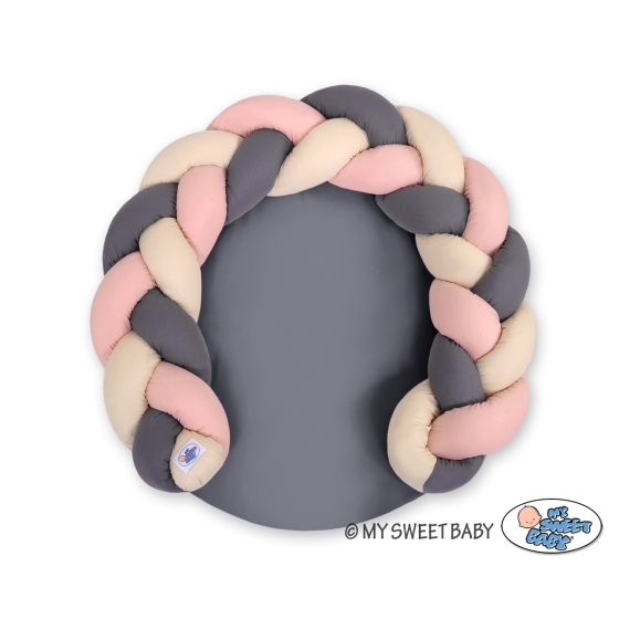 Baby donut pillow/ braided bumper play mat 2 in 1 - beige-pastel pink-anthracite